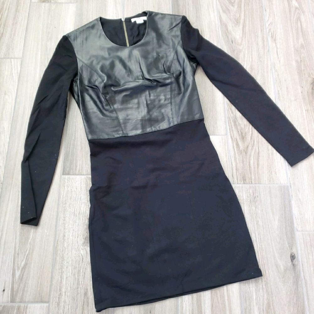 Helmut Lang long sleeve leather black dress sz S